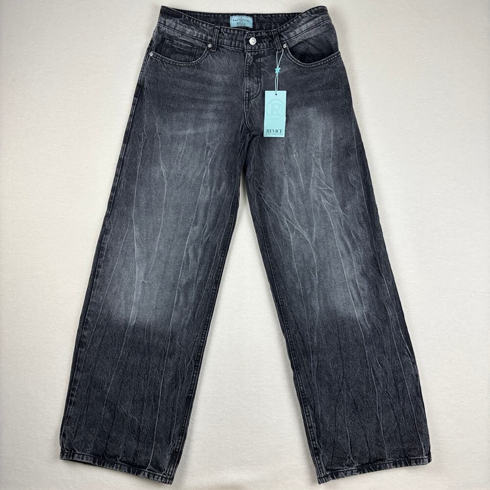 ReVice Size 28 TLC Low-Rise Baggy Wide-Leg Faded Grey Black Abyss Wash Jeans NWT